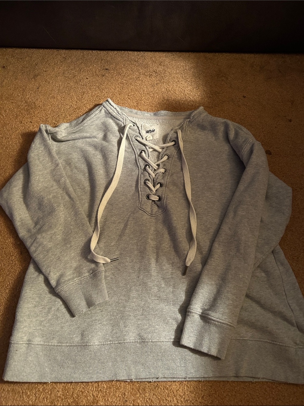 aerie Gray Lace-Up Pullover Sweatshirt